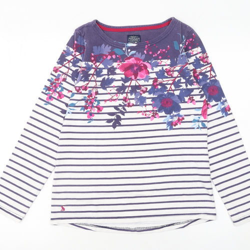 Joules Women’s Blue Floral Stripe Long Sleeve Cotton T-Shirt UK 8