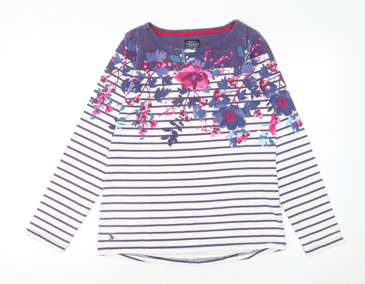 Joules Women’s Blue Floral Stripe Long Sleeve Cotton T-Shirt UK 8