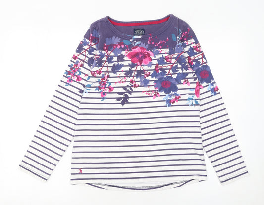 Joules Women’s Blue Floral Stripe Long Sleeve Cotton T-Shirt UK 8