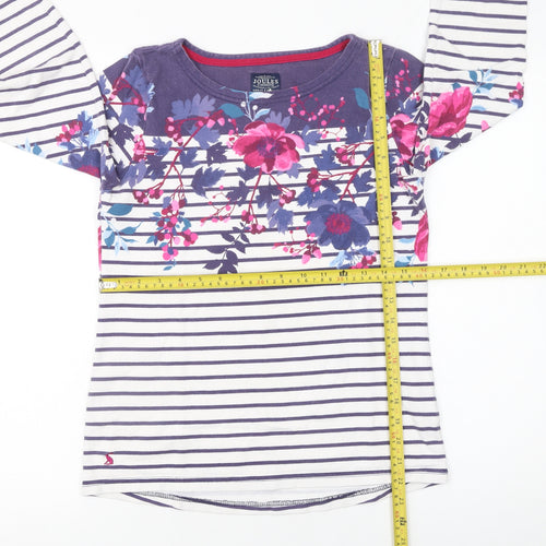 Joules Women’s Blue Floral Stripe Long Sleeve Cotton T-Shirt UK 8