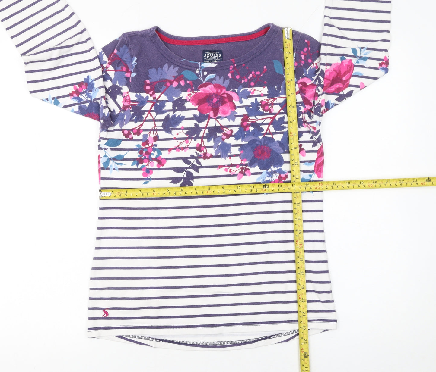 Joules Women’s Blue Floral Stripe Long Sleeve Cotton T-Shirt UK 8
