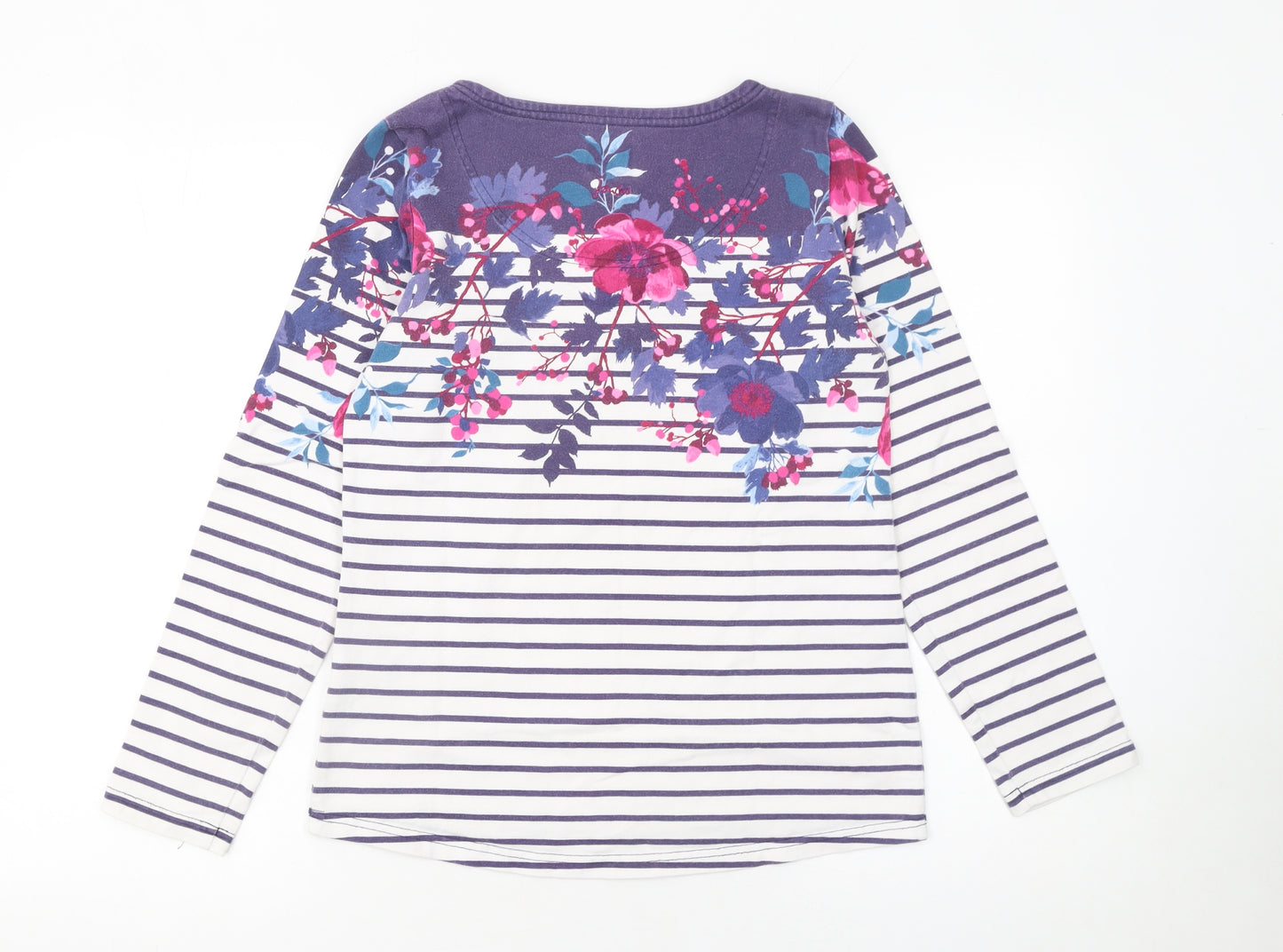 Joules Women’s Blue Floral Stripe Long Sleeve Cotton T-Shirt UK 8