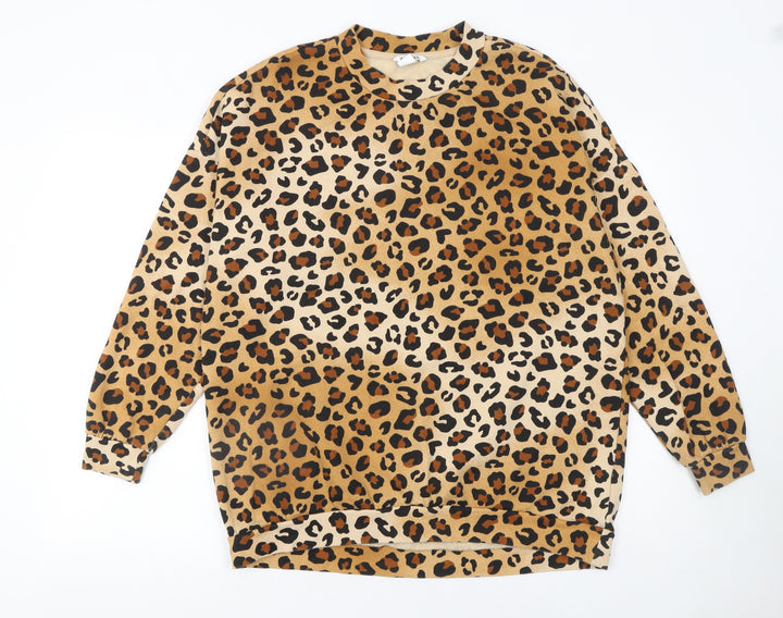 Monki Womens Leopard Print Beige Pullover Sweatshirt Size S