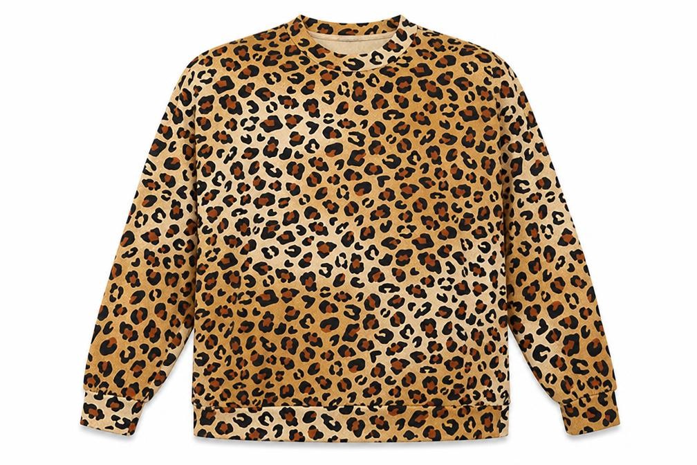Front view of Monki women’s leopard print beige pullover sweatshirt, size S