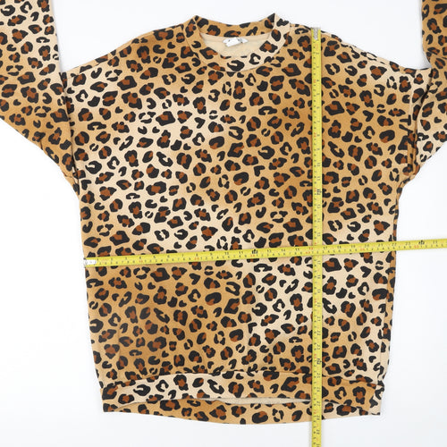 Monki Womens Leopard Print Beige Pullover Sweatshirt Size S