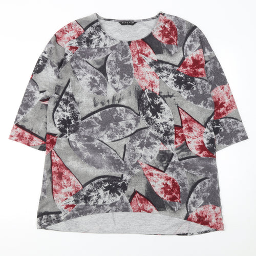 VIZ A VIZ Womens Grey Red Floral Pullover Jumper M 3/4 Sleeve