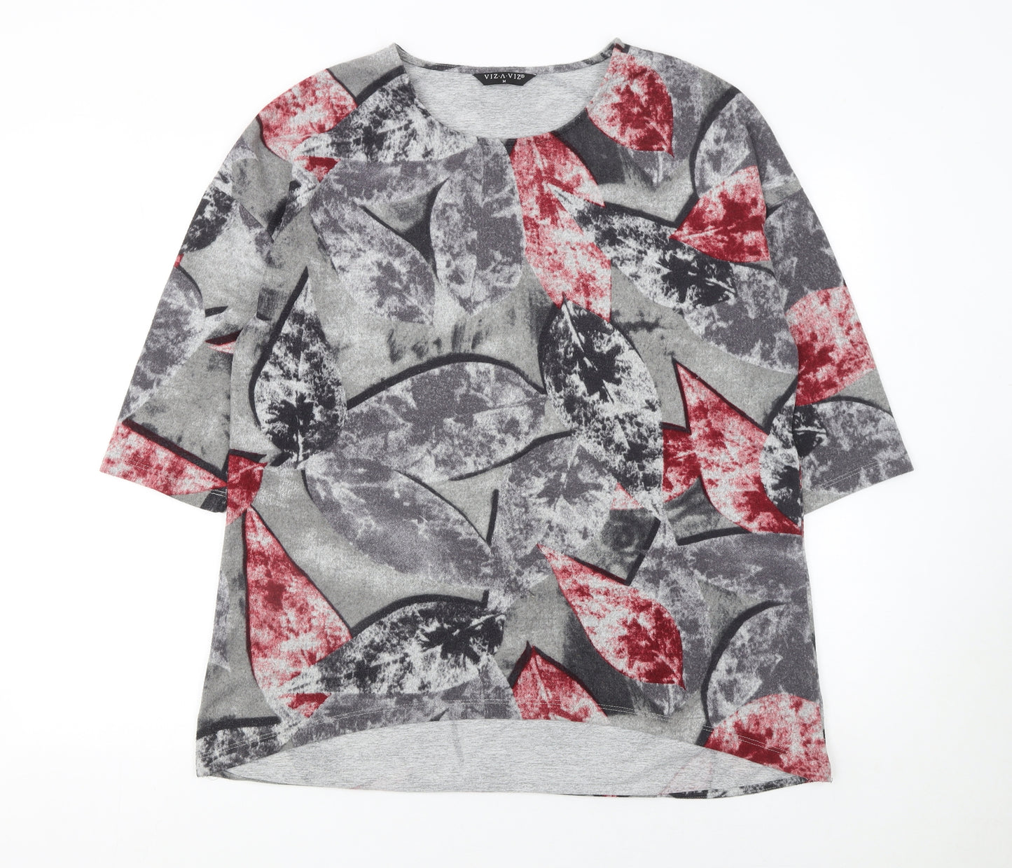 VIZ A VIZ Womens Grey Red Floral Pullover Jumper M 3/4 Sleeve