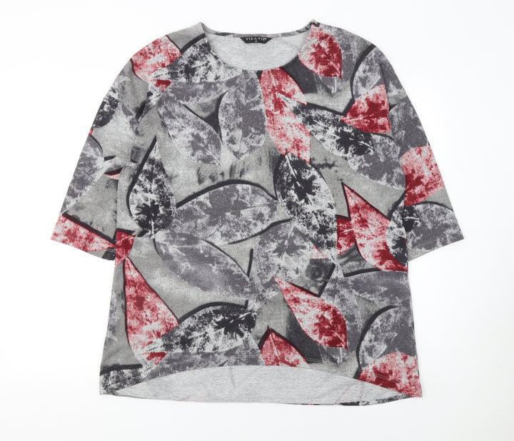 VIZ A VIZ Womens Grey Red Floral Pullover Jumper M 3/4 Sleeve