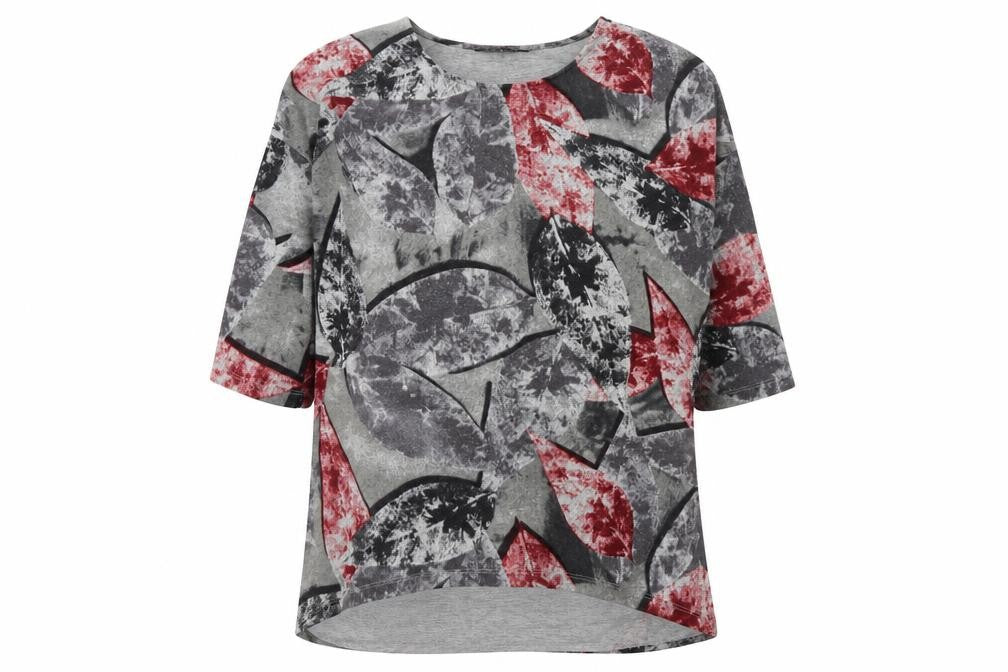 Front view of VIZ A VIZ women’s grey red floral jumper m 3/4 sleeve