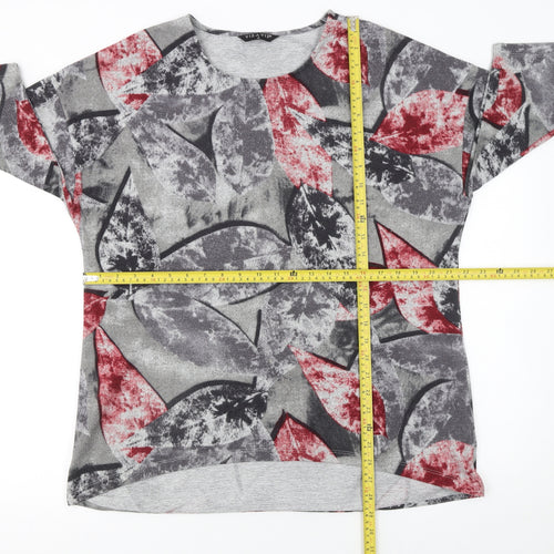 VIZ A VIZ Womens Grey Red Floral Pullover Jumper M 3/4 Sleeve