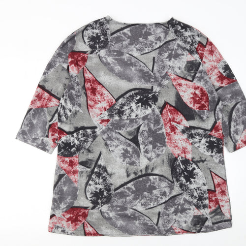 VIZ A VIZ Womens Grey Red Floral Pullover Jumper M 3/4 Sleeve