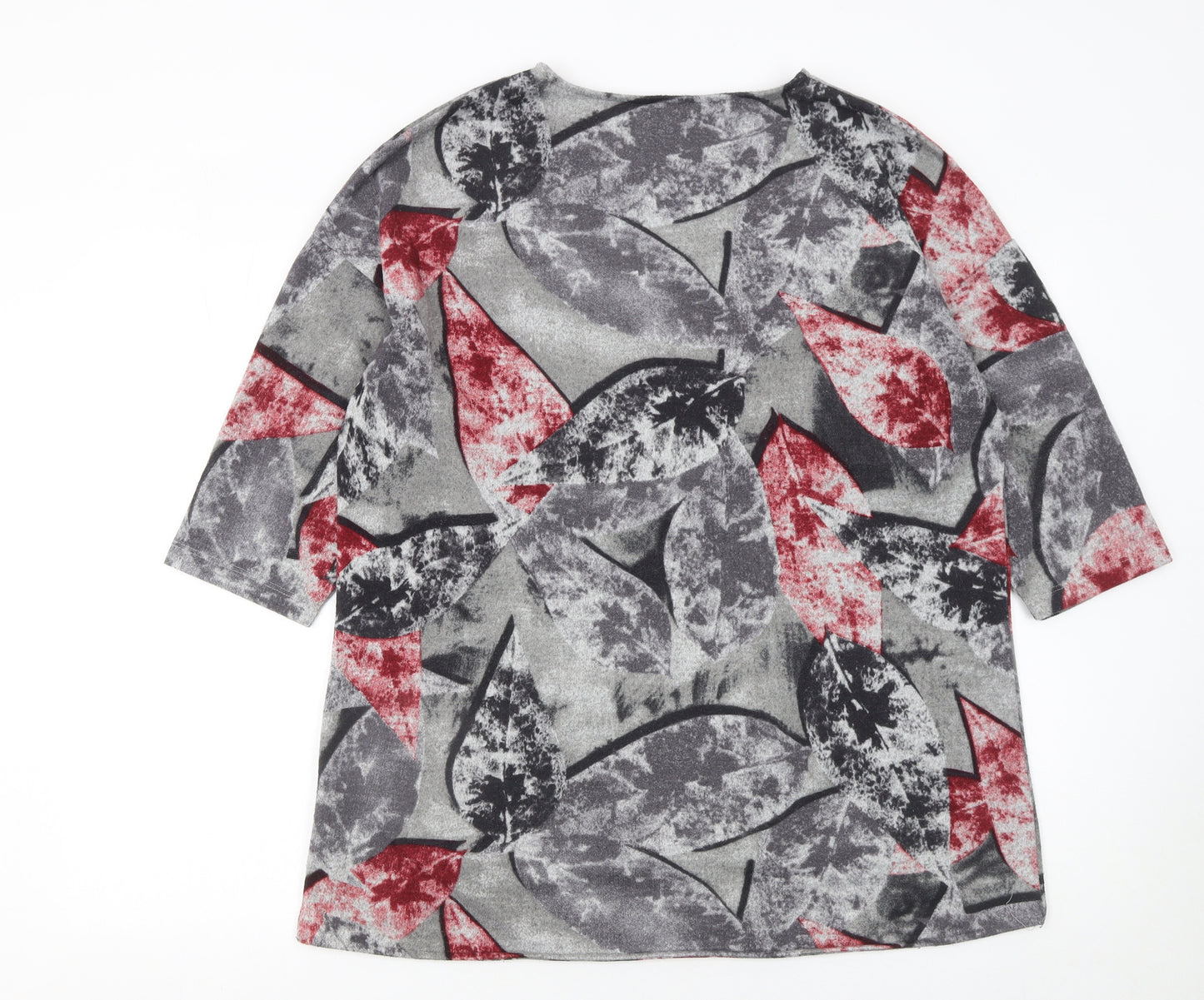 VIZ A VIZ Womens Grey Red Floral Pullover Jumper M 3/4 Sleeve