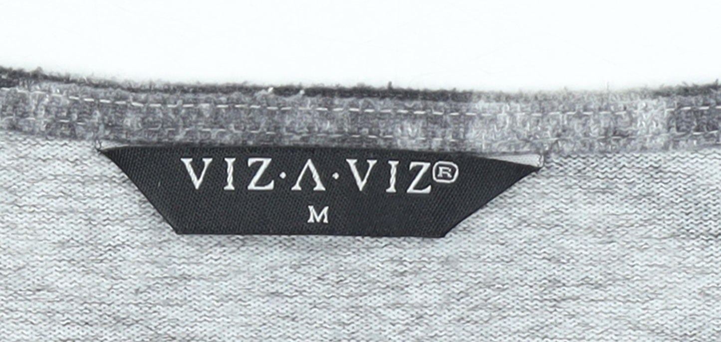 VIZ A VIZ Womens Grey Red Floral Pullover Jumper M 3/4 Sleeve