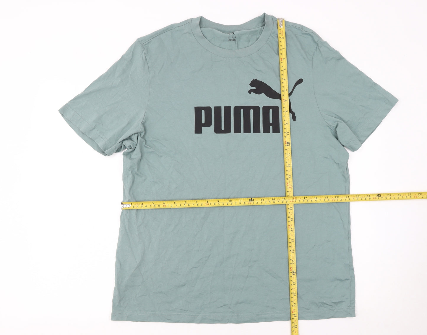 Puma Men's Green XL Crew Neck Cotton Logo Sports T-Shirt