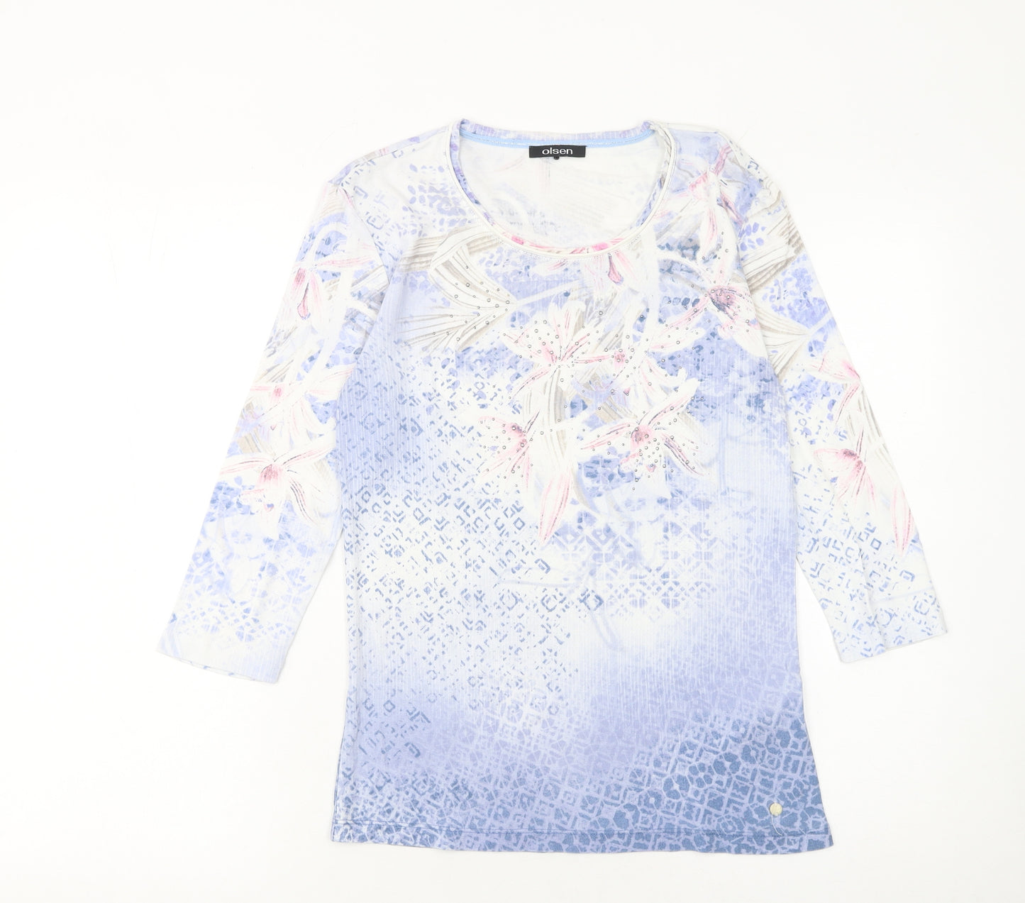 Olsen Women’s Multicoloured Floral Cotton 3/4 Sleeve T-Shirt Size 10