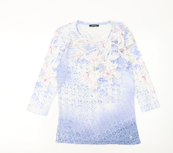 Olsen Women’s Multicoloured Floral Cotton 3/4 Sleeve T-Shirt Size 10