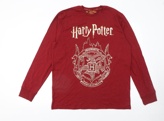 Harry Potter Red Long Sleeve Men's T-Shirt Size L Hogwarts Crest