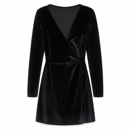 Pull & Bear Women’s Black Velvet Wrap Mini Dress Size 12 Long Sleeve Party