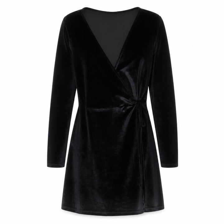 Pull&Bear Women’s Black Velvet Wrap Mini Dress Size 12 Long Sleeve Party