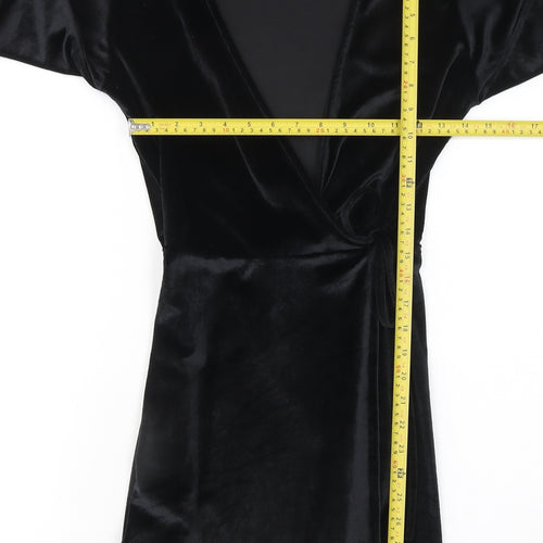 Pull & Bear Women’s Black Velvet Wrap Mini Dress Size 12 Long Sleeve Party