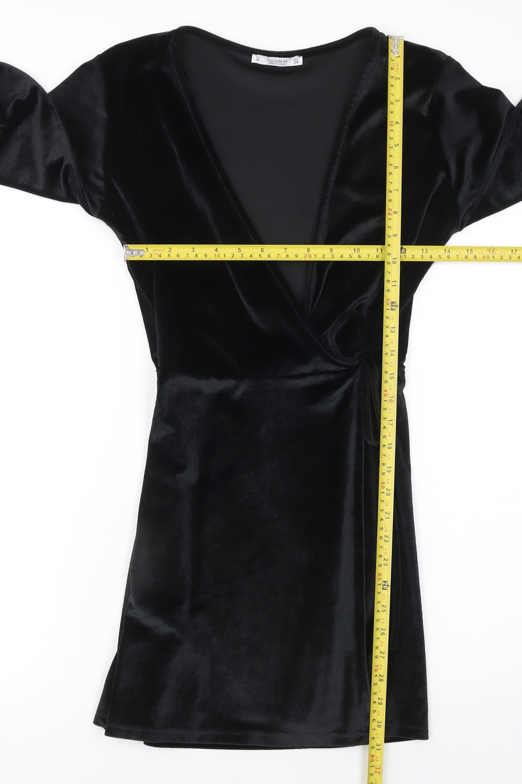 Pull & Bear Women’s Black Velvet Wrap Mini Dress Size 12 Long Sleeve Party