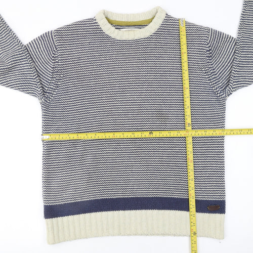 White Stuff Men's Blue Striped Cotton Knit Jumper Medium Crew Neck