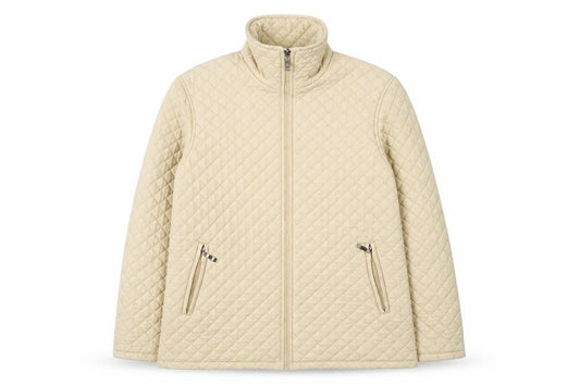 Front view of Oubeijinhe women’s beige quilted mid-length jacket xl