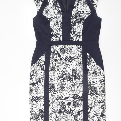 Marks and Spencer Women Black White Floral Bodycon Dress UK 14