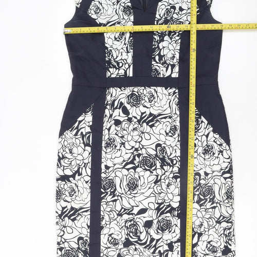 Marks and Spencer Women Black White Floral Bodycon Dress UK 14