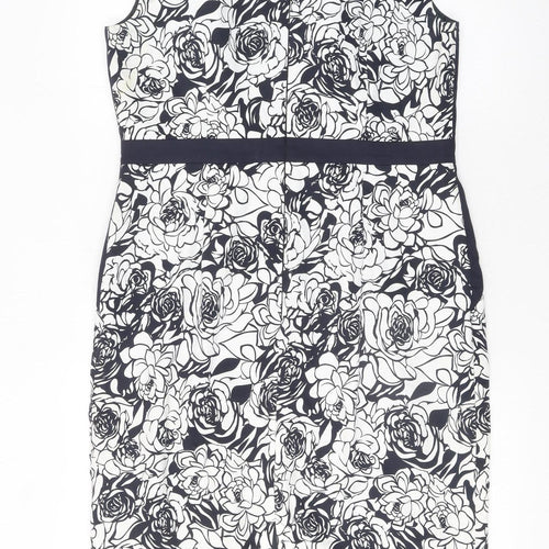 Marks and Spencer Women Black White Floral Bodycon Dress UK 14