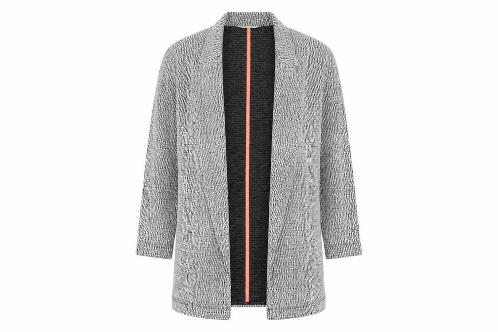 Front view of Miss Selfridge Women’s Grey Textured Mid-Length Open Blazer, size UK 8