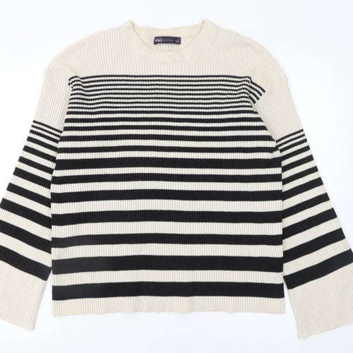 Marks and Spencer Women’s Black & Beige Stripe Knit Jumper Size L