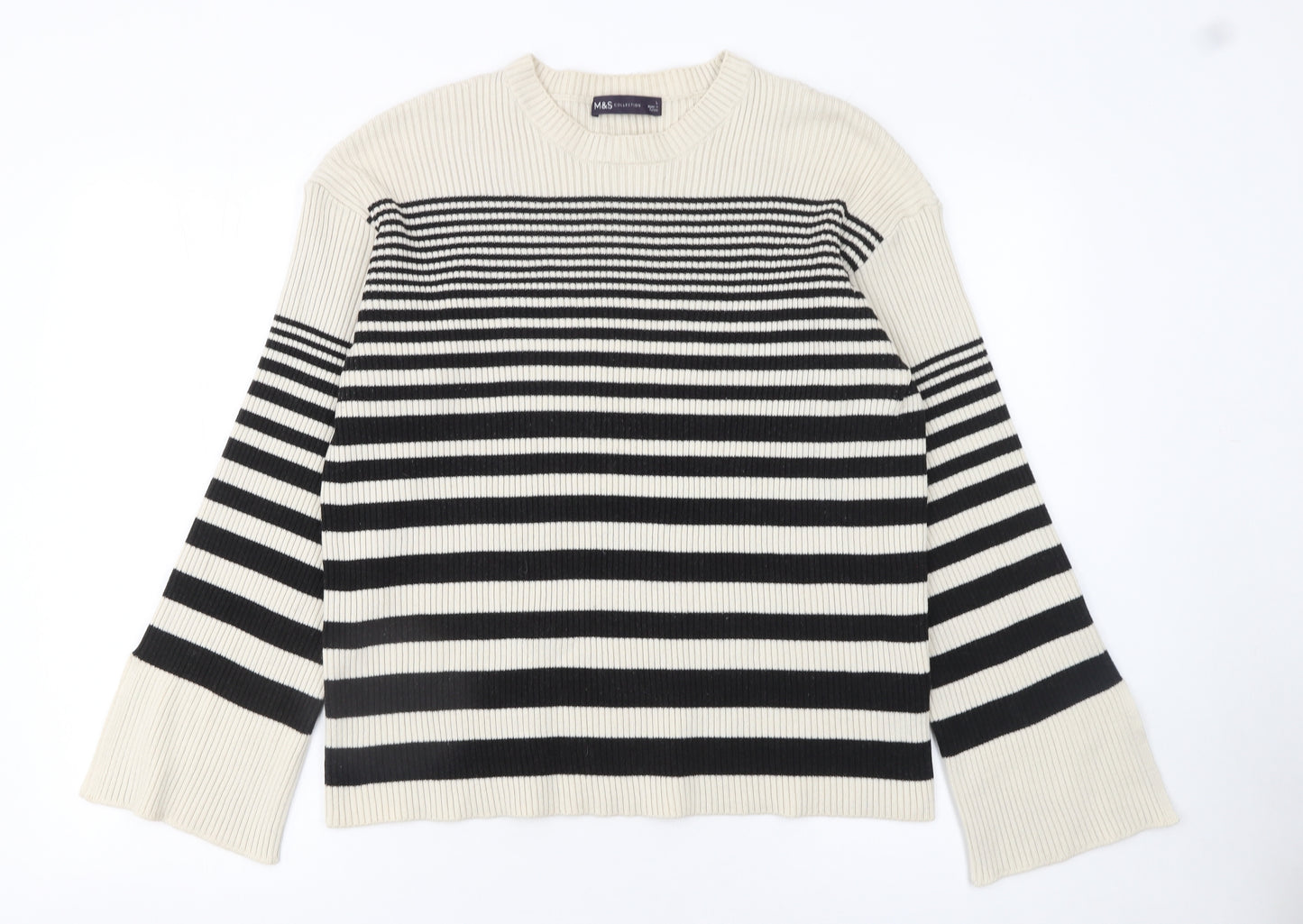 Marks and Spencer Women’s Black & Beige Stripe Knit Jumper Size L
