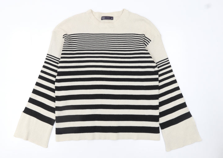 Marks and Spencer Women’s Black & Beige Stripe Knit Jumper Size L