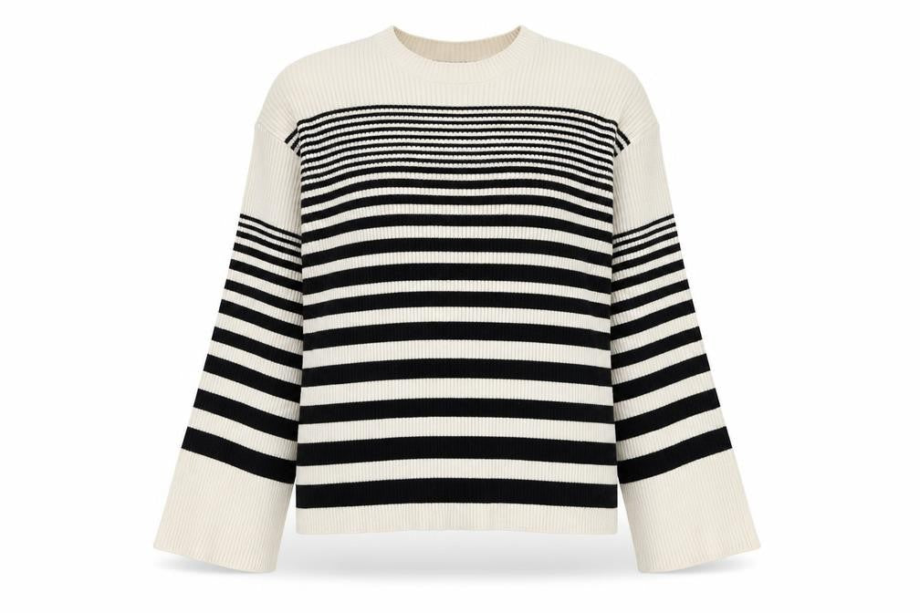 Marks and Spencer Women’s Black & Beige Stripe Knit Jumper Size L