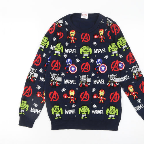 Tu Marvel Avengers Navy Boys Jumper 11 Years Cotton Knit Winter Pullover
