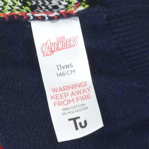 Tu Marvel Avengers Navy Boys Jumper 11 Years Cotton Knit Winter Pullover