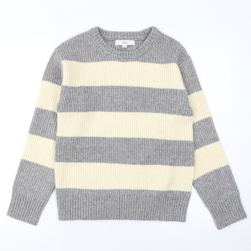 Marks and Spencer Women’s Grey Striped Chunky Knit Jumper XS