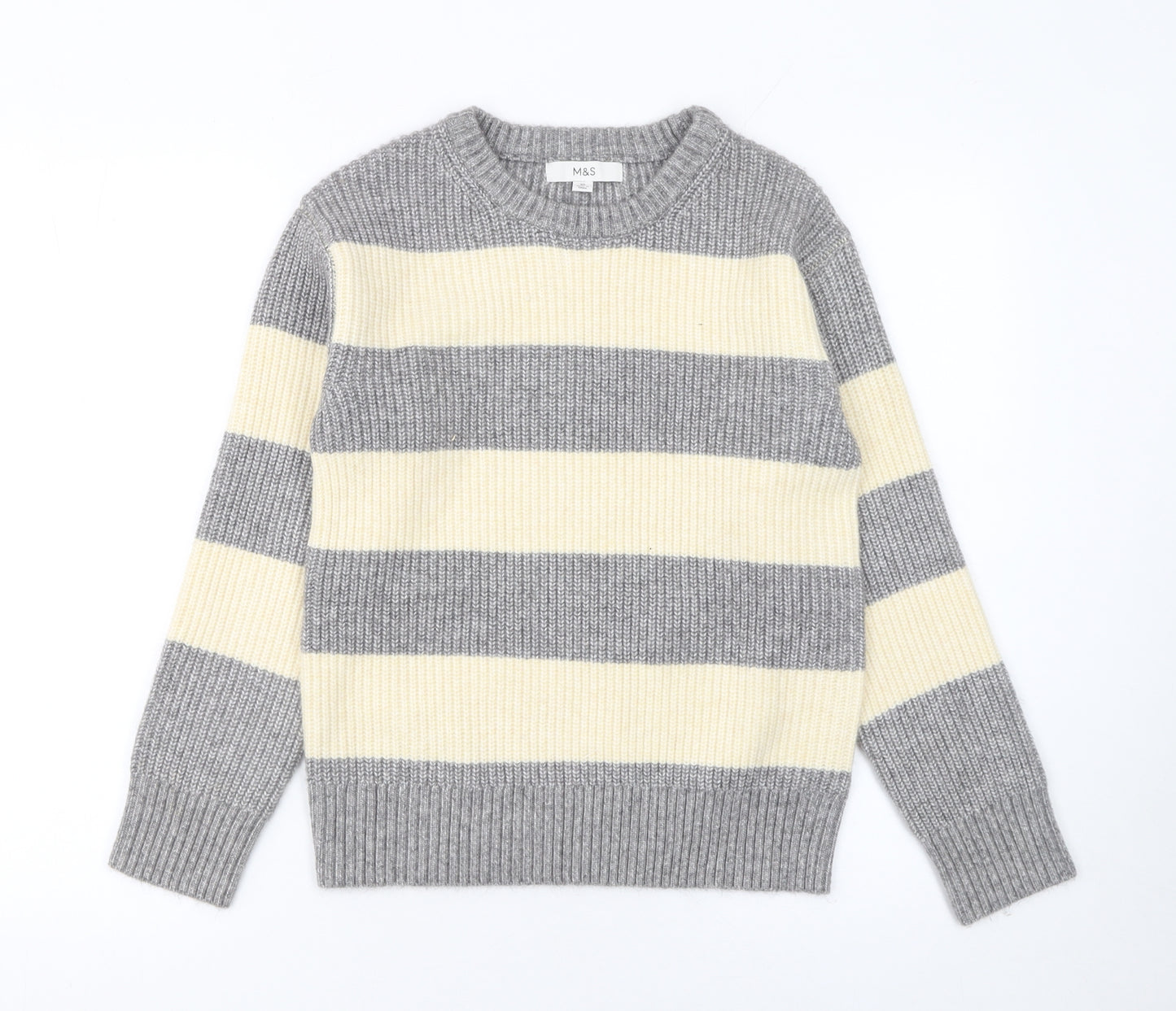 Marks and Spencer Women’s Grey Striped Chunky Knit Jumper XS