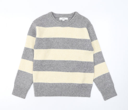 Marks and Spencer Women’s Grey Striped Chunky Knit Jumper XS