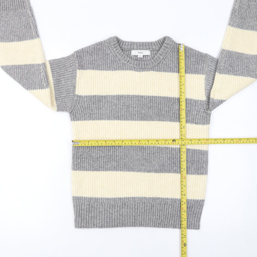 Marks and Spencer Women’s Grey Striped Chunky Knit Jumper XS