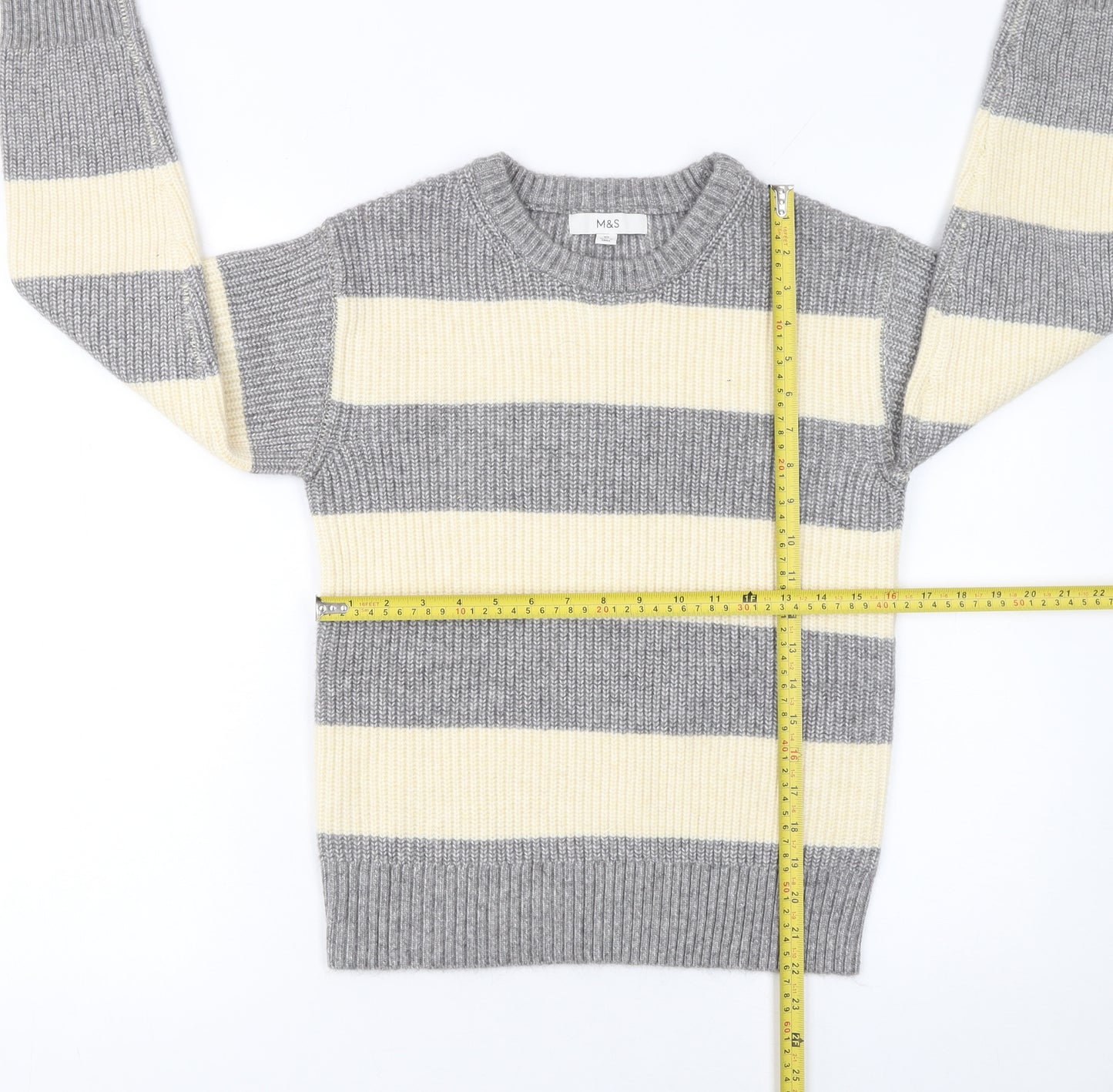 Marks and Spencer Women’s Grey Striped Chunky Knit Jumper XS