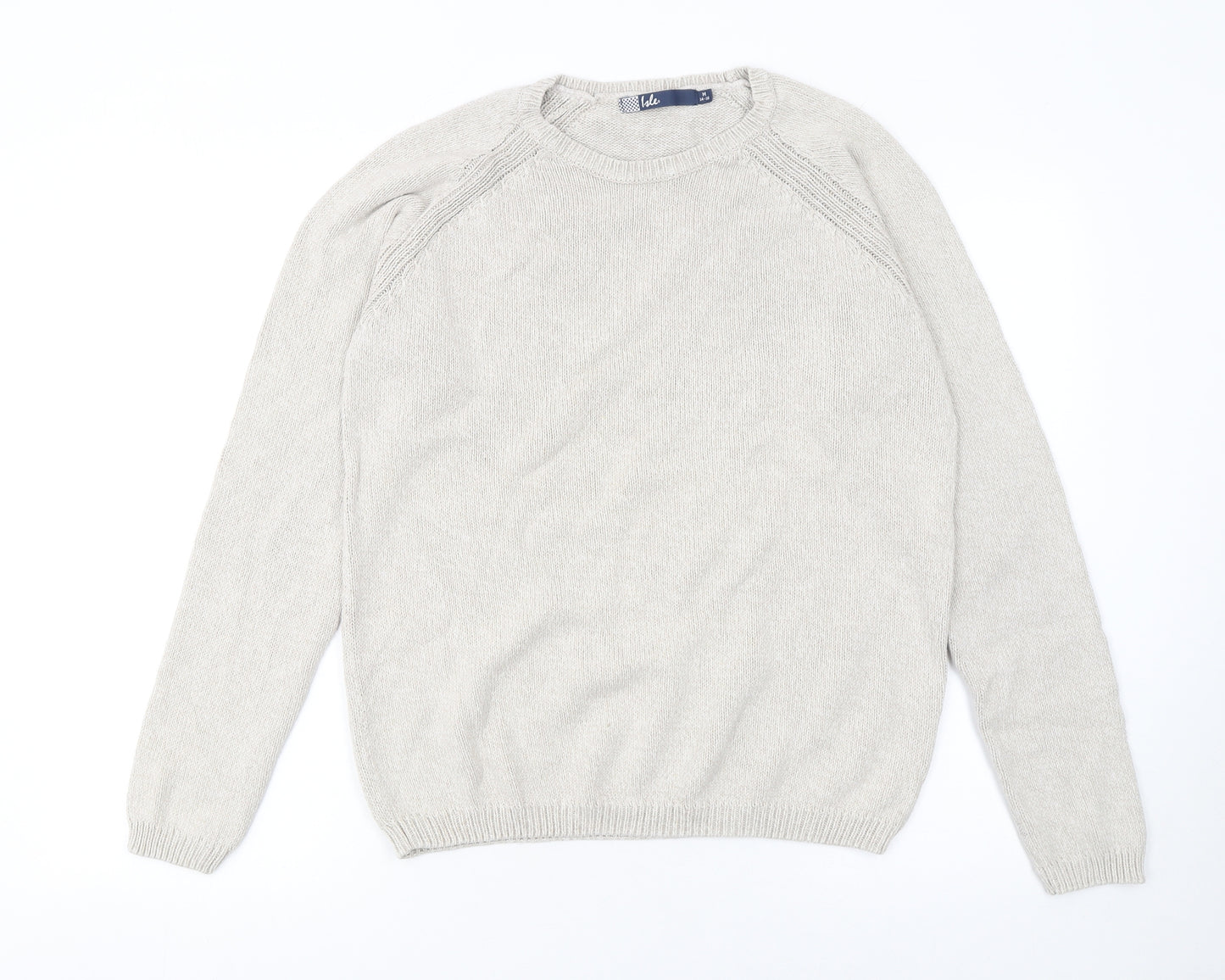 Isle Womens Beige Cotton Crew Neck Jumper Size 14 Long Sleeve