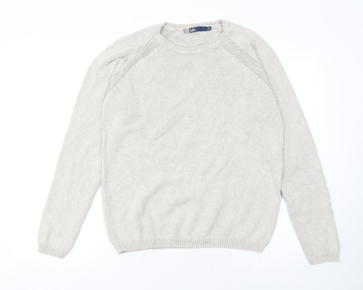 Isle Womens Beige Cotton Crew Neck Jumper Size 14 Long Sleeve