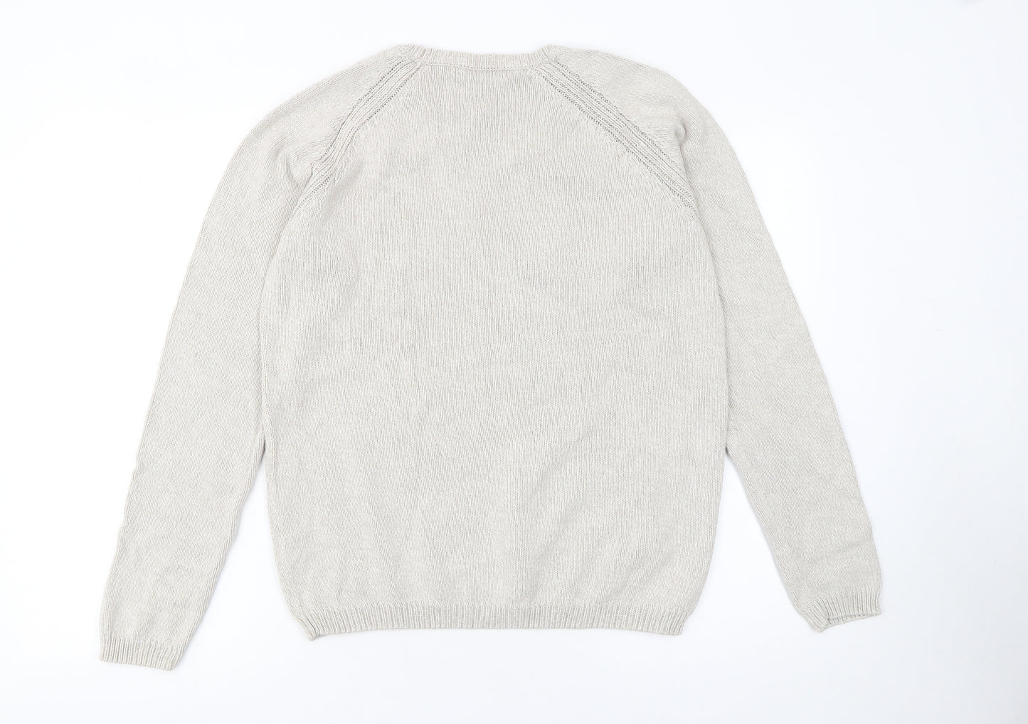 Isle Womens Beige Cotton Crew Neck Jumper Size 14 Long Sleeve