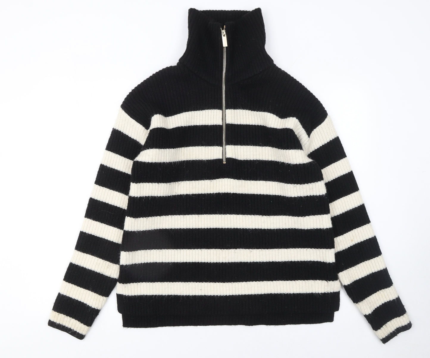 NEXT Girls Black & Ivory Striped 1/2 Zip Ribbed Jumper 15 Years