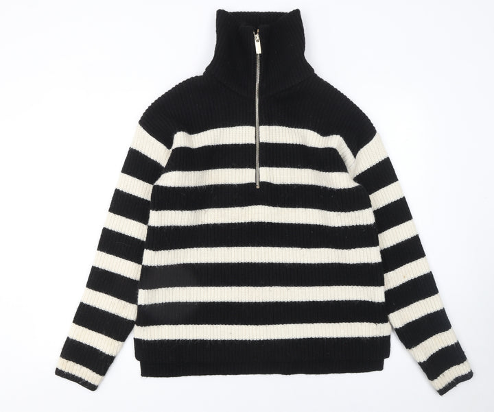 NEXT Girls Black & Ivory Striped 1/2 Zip Ribbed Jumper 15 Years