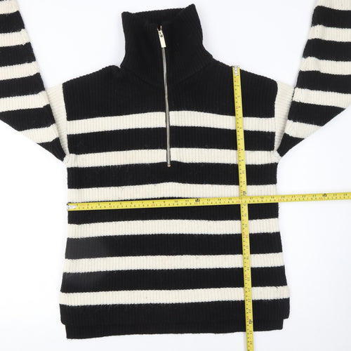 NEXT Girls Black & Ivory Striped 1/2 Zip Ribbed Jumper 15 Years