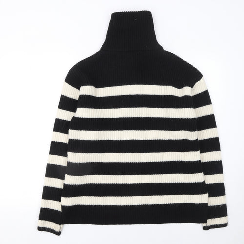 NEXT Girls Black & Ivory Striped 1/2 Zip Ribbed Jumper 15 Years