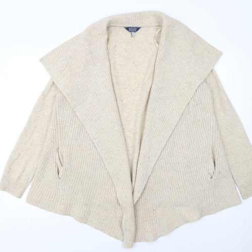 Joules Women Beige Wool Chunky Knit Open Collar Cardigan Size 10